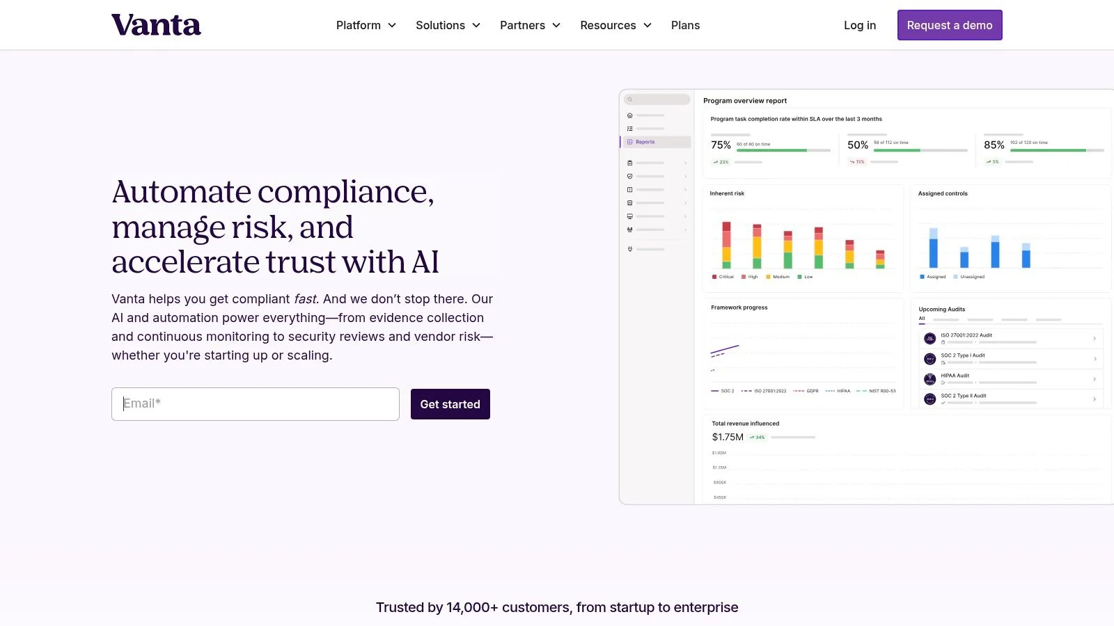 Vanta's compliance dashboard showing controls and tests