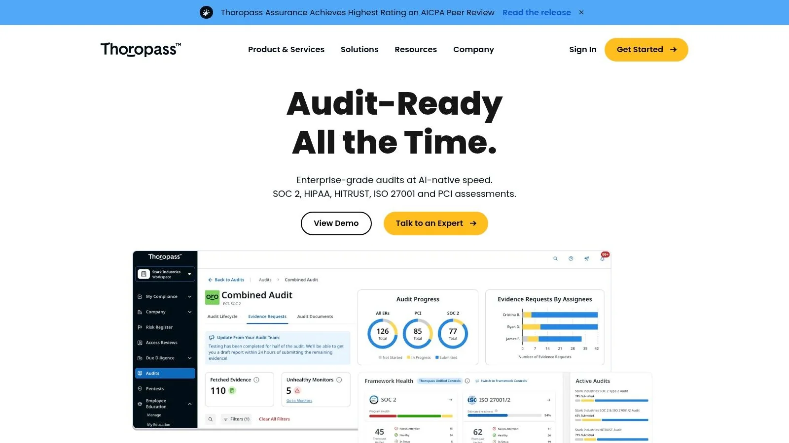 Thoropass SOC 2 compliance automation and audit platform dashboard