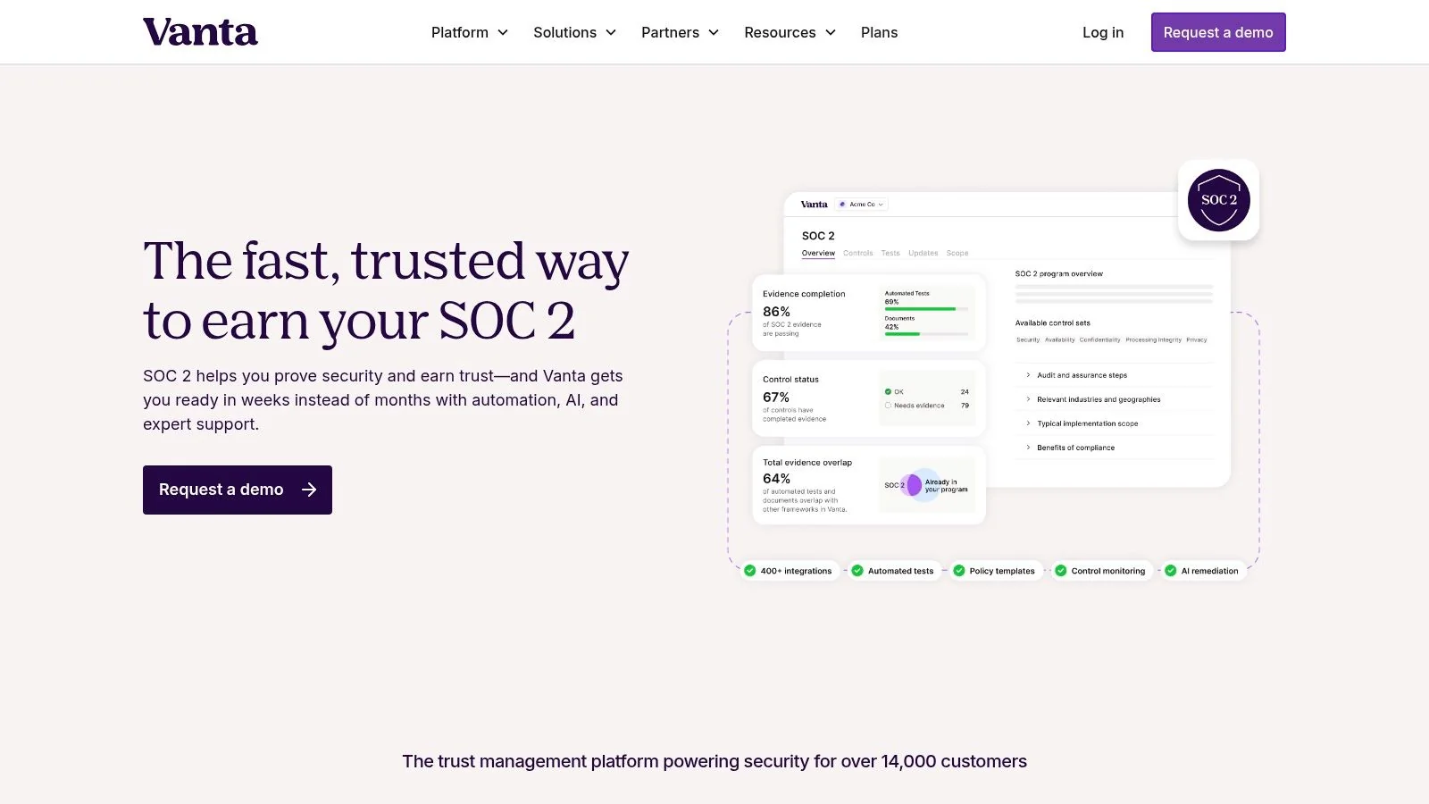 Vanta SOC 2 Software Dashboard