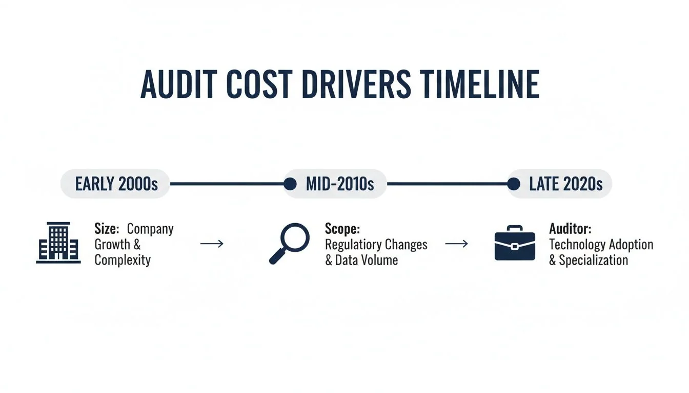 Timeline illustrating audit cost drivers evolution from early 2000s to late 2020s.