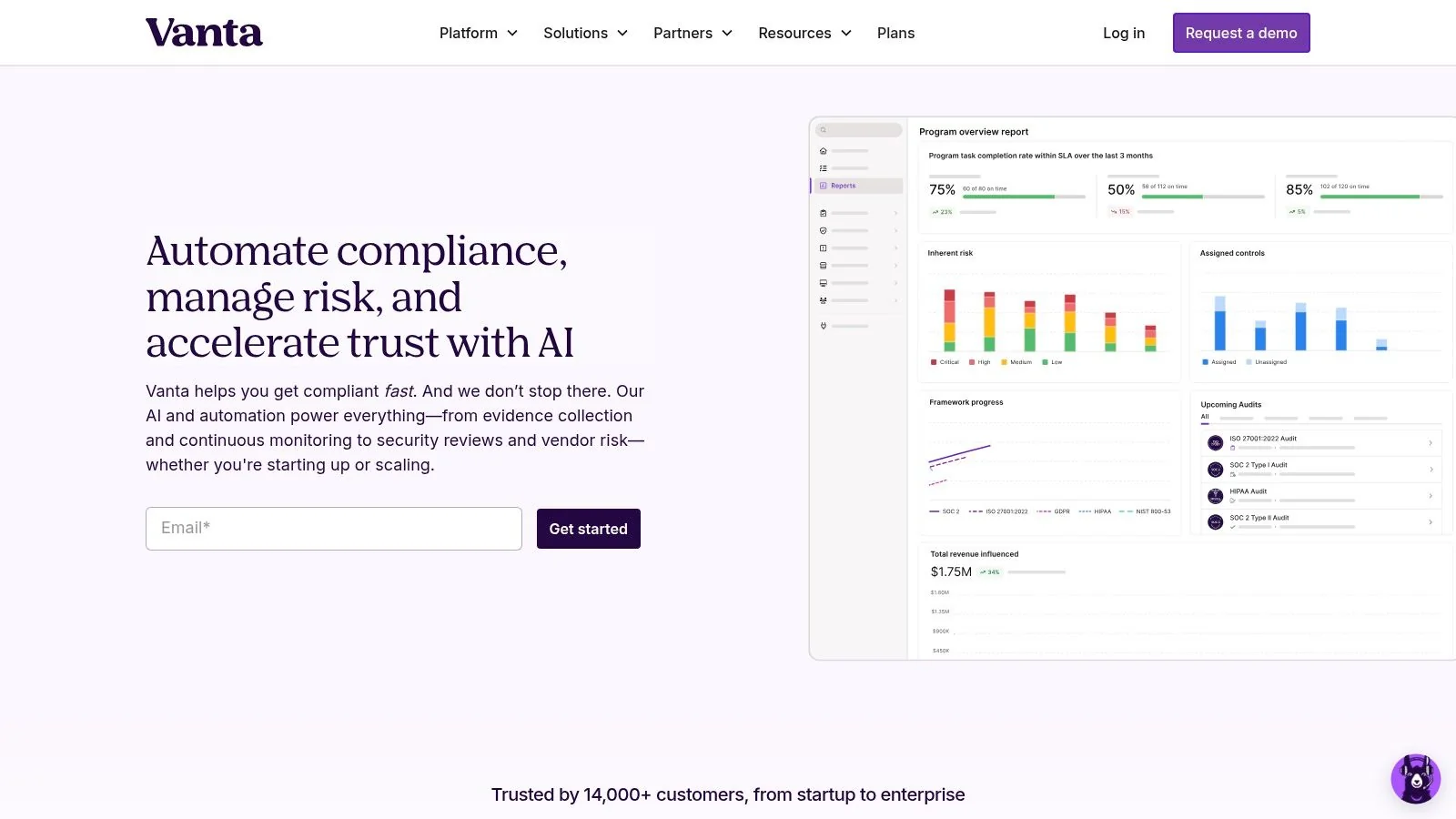 Vanta's compliance dashboard showing controls and monitoring status