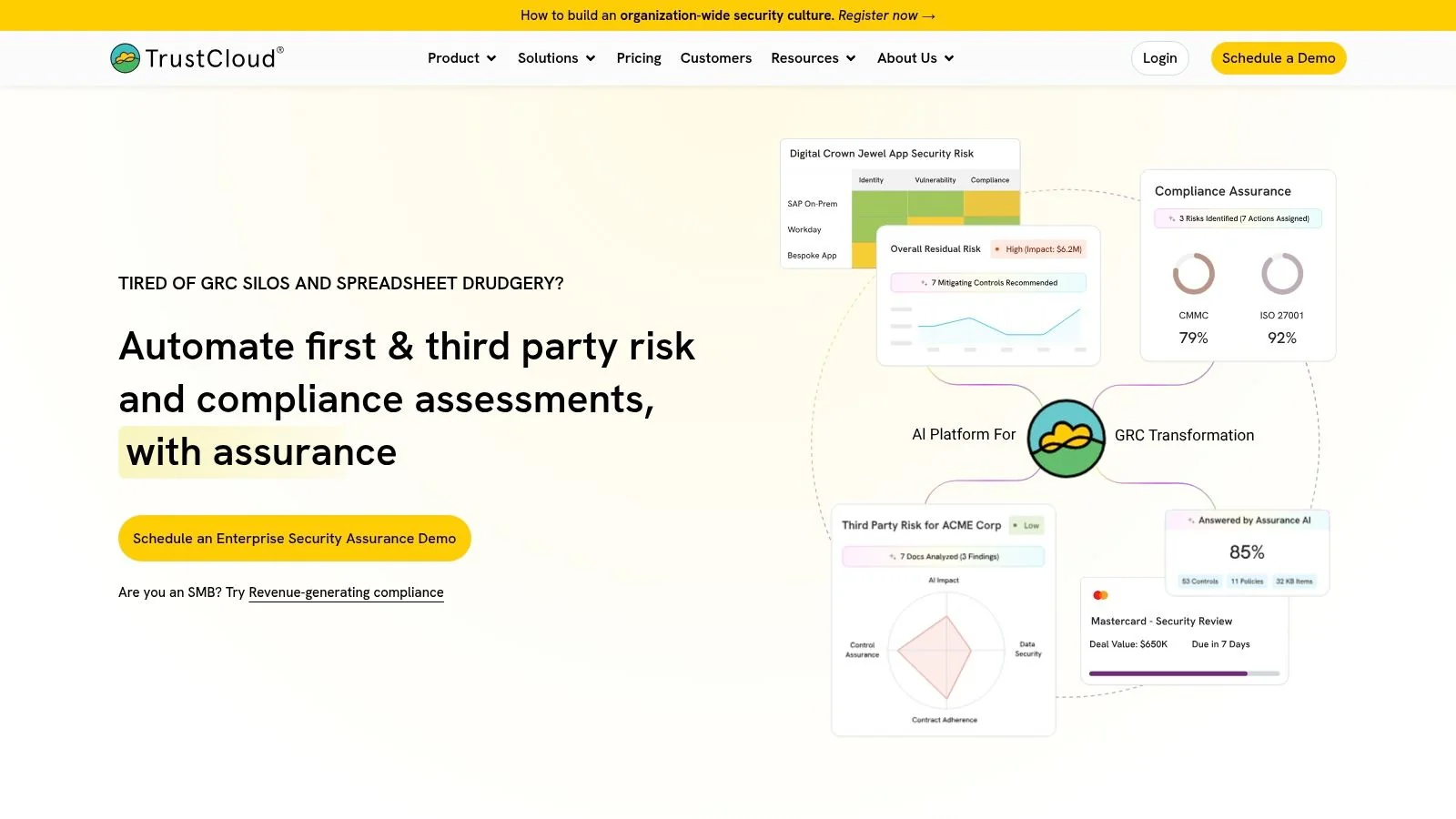 TrustCloud dashboard showing compliance programs and progress