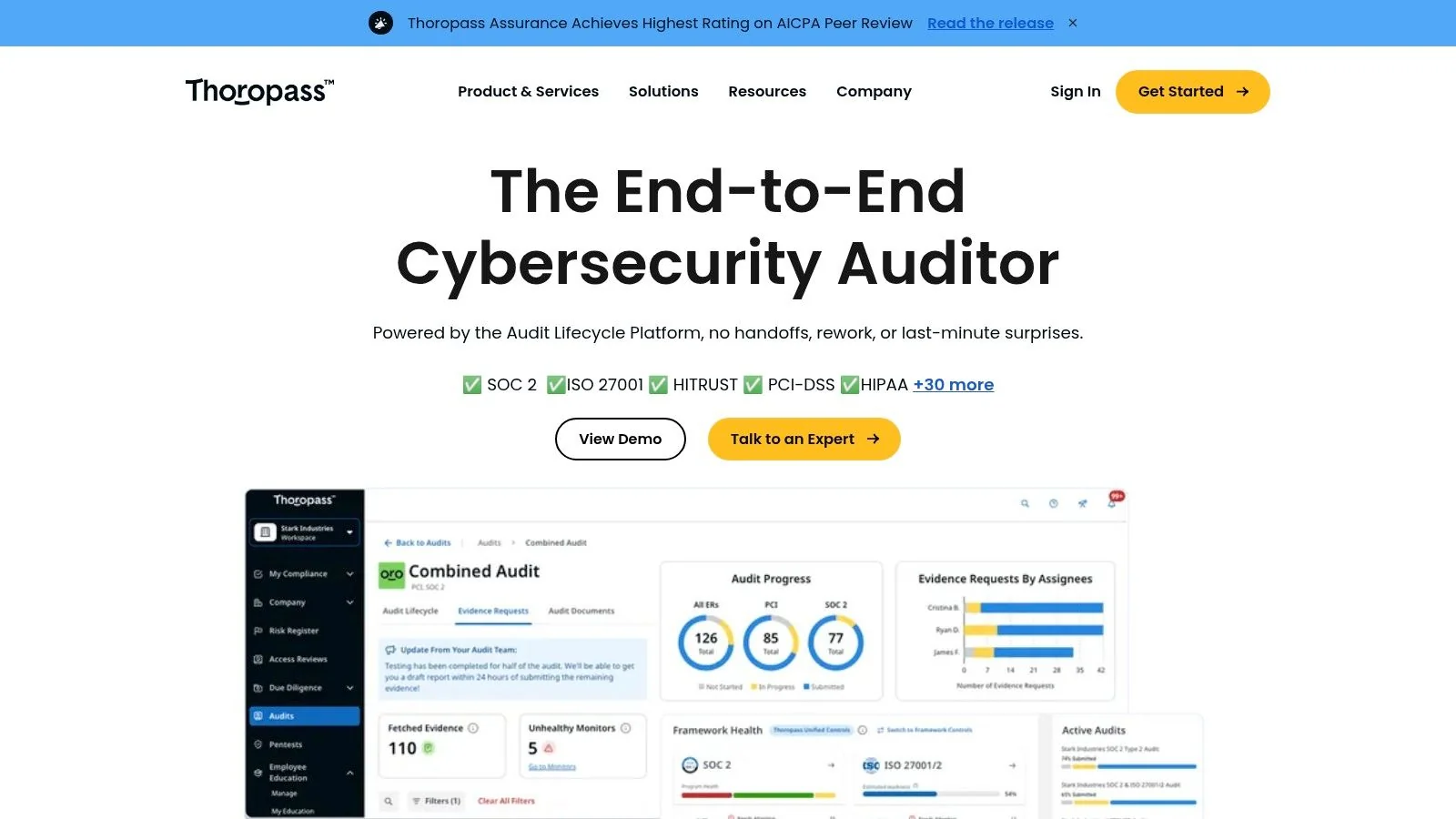 Thoropass dashboard showing compliance controls and tasks
