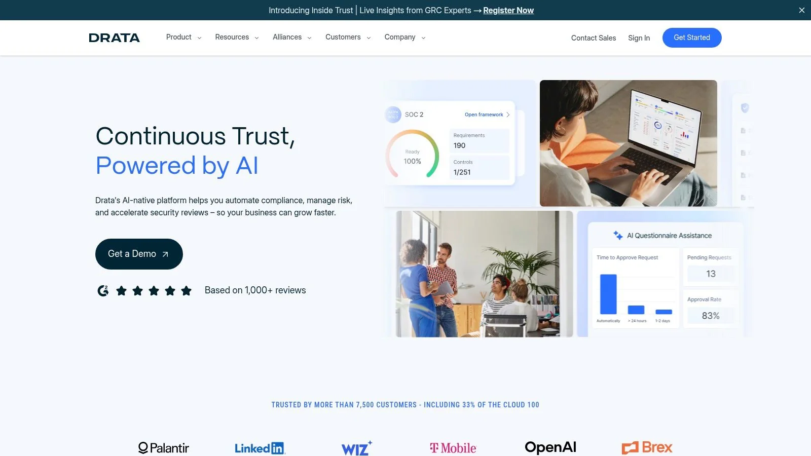 Drata dashboard showing compliance status and controls